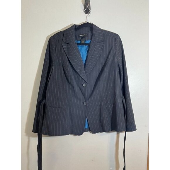 Lane Bryant Jacket Women 16 Blue Striped Office Retro Neutral Minimalist Career - Picture 4 of 12